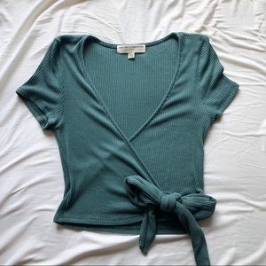 Teal Surplice Wrap Top